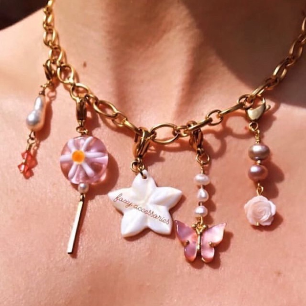 Gold steel chain necklace with mix and match charms.(perfect gift)